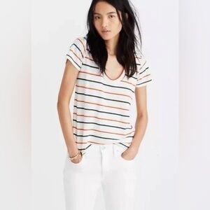 Madewell Rainbow Striped V-Neck Tee